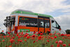 Mobil Bus mit Mohn im Vordergrund